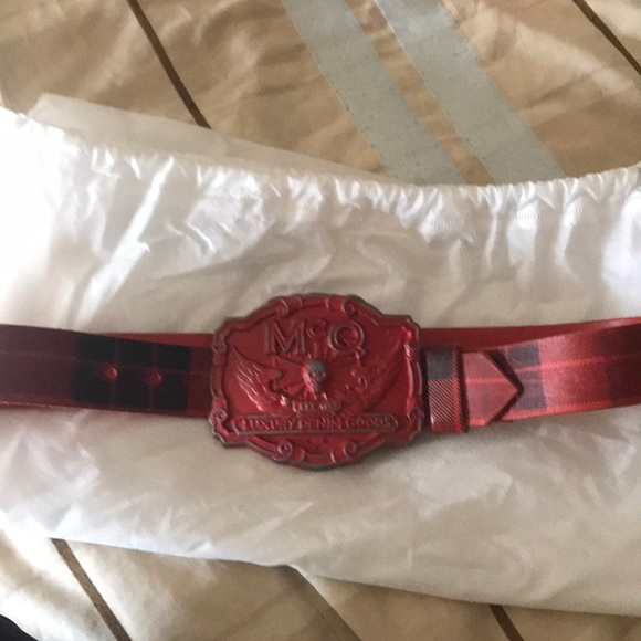 McQueen plaid stamped red leather belt - Picture 2 of 4